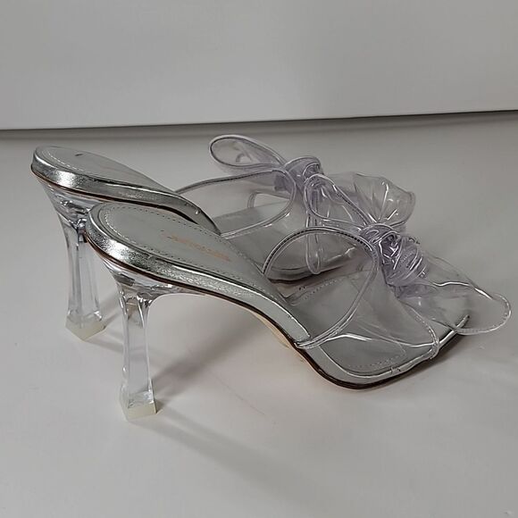 LARROUDE Mariah Mule bow sandals Clear Silver - Picture 6 of 12